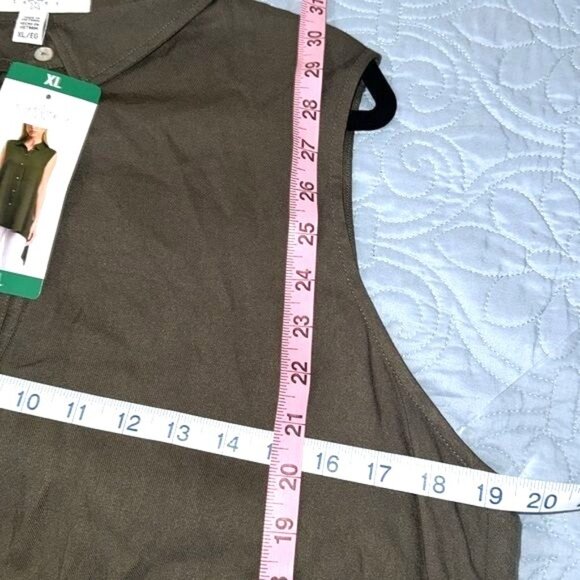 Fever Womens Sleeveless Button-Down Tunic Top Asymmetrical Hem Olive Green XL - Picture 7 of 8